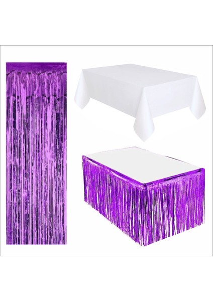 Beyaz Masa Örtüsü, Mor Masa Eteği, Mor Arka Fon