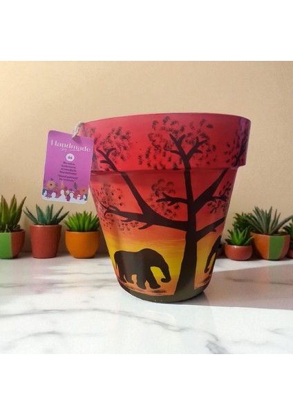 6 Litre Kadın Emeği El Boyaması Desenli Yalı Saksısı