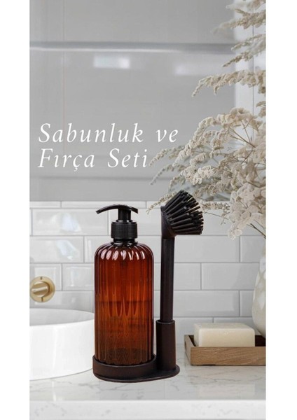 Yumuşak Silikon Fırçalı Tezgah Üstü Mutfak Banyo Sıvı Sabunluk Takımı-Yıkama Temizlik Seti M-166