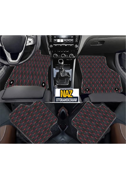 Mercedes Clk W209 2002- 2010 Uyumlu Kırmızı Dikişli Siyah Deri Paspas