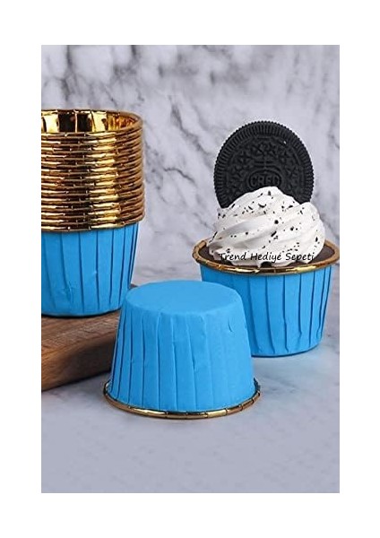 Hediye Sepeti 25&apos;li Mavi Gold Muffin Kek Kalıbı, Kek Kapsülü Cupcake Kalıbı, Airfryer Uyumlu fiyatları
