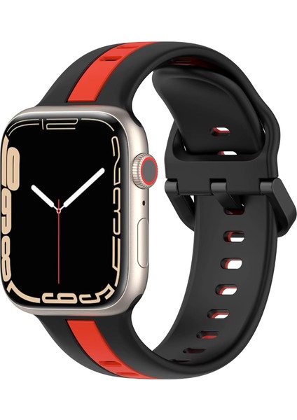 Apple Watch ile Uyumlu 42/44/45/49 mm Için Metal Tokalı Spor Silikon Kordon Çift Renkli Hava Alabilen Delikli Kayış