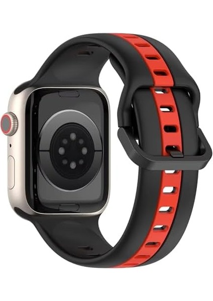 Apple Watch ile Uyumlu 42/44/45/49 mm Için Metal Tokalı Spor Silikon Kordon Çift Renkli Hava Alabilen Delikli Kayış fiyatları