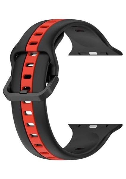 Apple Watch ile Uyumlu 42/44/45/49 mm Için Metal Tokalı Spor Silikon Kordon Çift Renkli Hava Alabilen Delikli Kayış modelleri