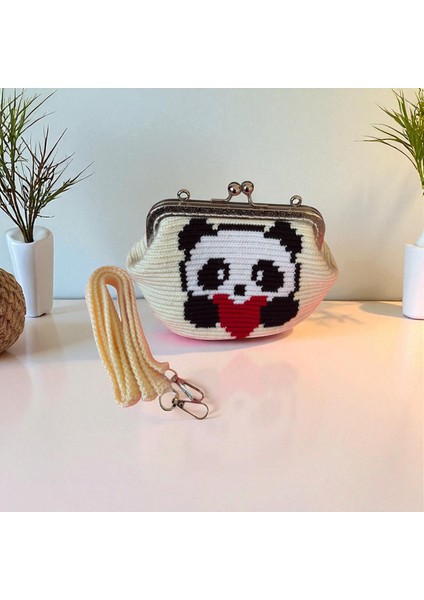 El Örgüsü Panda Işlemeli Küçük Kadın Çanta indirimleri