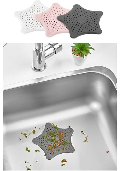 3 Adet Yıldız Lavabo ve Küvet Süzgeci, Lavabo Tıkacı (Antrasit-Pembe-Beyaz) M-114 fiyatları