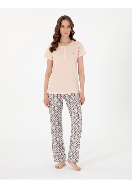 Kadın Bej Kısakollu Pijama Takımı 50318971-VR011