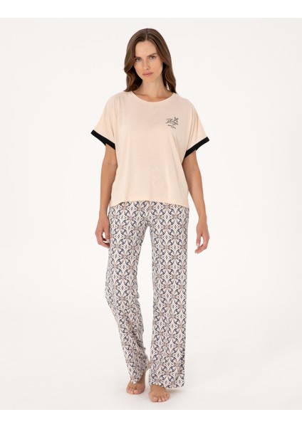 Kadın Bej Kısakollu Pijama Takımı 50318970-VR011 fırsatları
