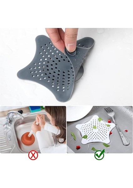 1 Adet Gri Renk Vantuzlu Silikon Kaymaz Yıldız Lavabo Süzgeci M-114 fiyatları
