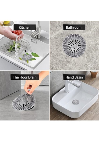 Yuvarlak Silikon Lavabo ve Küvet Süzgeci, Lavabo Tıkacı Gider Koruyucu Gri Renk 1 Adet M-140