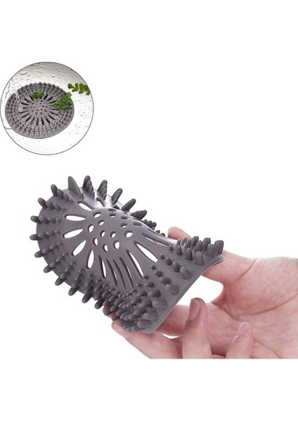 Yuvarlak Silikon Süzgeç 12 cm Lavabo ve Küvet Süzgeci, Lavabo Tıkacı Gri Renk 1 Adet M-140