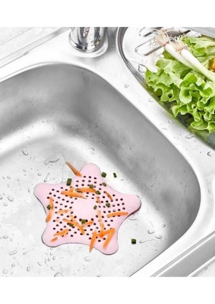 1 Adet Vantuzlu Silikon Kaymaz Yıldız Lavabo ve Küvet Süzgeci ( Pempe Renk) M-114
