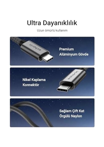Usb-C 240W Örgülü Hızlı Şarj Görüntü ve Veri Aktarım Kablosu Pd 3.2, 4k, 5A, 20GBPS, Iphone 16, Pro, Pro Max, M2, M3, M4 Macbook Pro, Air, Ipad Pro ve Galaxy S24, S23 ile Uyumlu (1 Metre) fiyatları