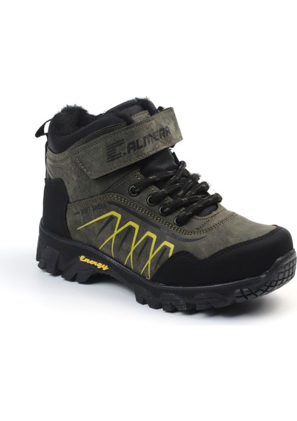 Unisex Çocuk Haki Siyah Içi Kürklü Kışlık Termo Taban Suya Soğuğa Dayanıklı Günlük Rahat Outdoor Bot