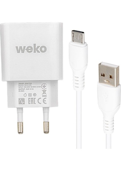 WK-21436 M7 2.1 Amper Şarj Başlık Adaptörü + Mıcro USB Kablo (No:3) (5232)