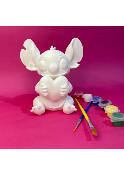 Stitch Figür Boyama Seti | 15 cm | 3D Yazıcı Üretimi 6 Renk Akrilik Boya 2 Fırça