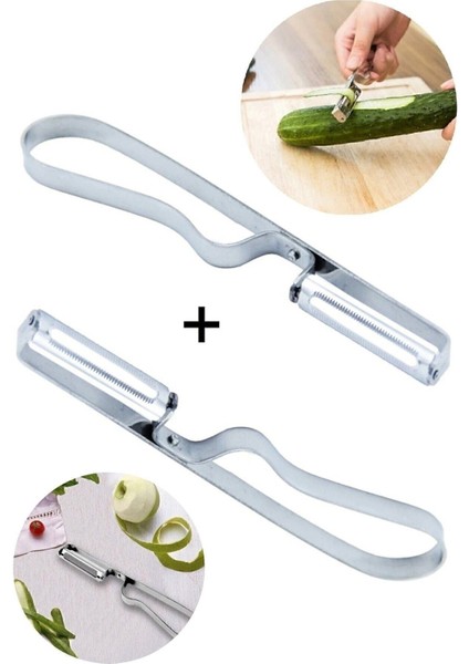 2 Adet Lüks Yan Soyacak & Sebze Domates Patates Soyacağı & Paslanmaz Çelik Soyacak M-2736