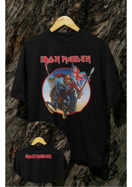 Oversize England Flag Iron Maiden Ense Baskılı Tişört, Unisex Rock Band Bisiklet Yaka T-Shirt