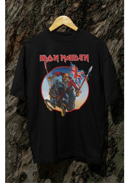 Oversize England Flag Iron Maiden Ense Baskılı Tişört, Unisex Rock Band Bisiklet Yaka T-Shirt modelleri
