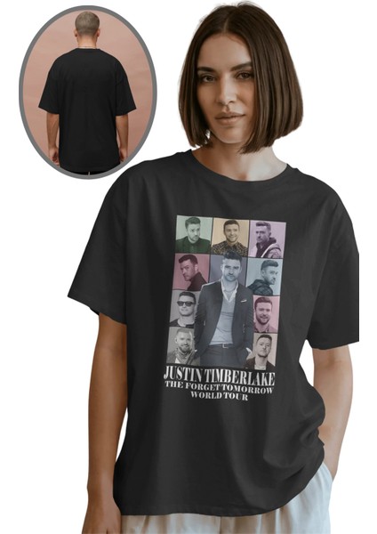 Oversize Justin Timberlake Yazılı Tişört, Unisex Timberlake Baskılı Bisiklet Yaka T-Shirt