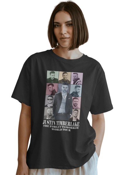 Oversize Justin Timberlake Yazılı Tişört, Unisex Timberlake Baskılı Bisiklet Yaka T-Shirt modelleri