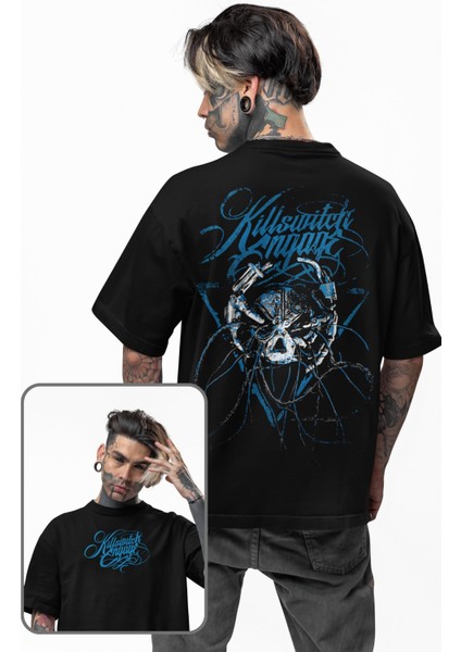 Oversize Killswitch Engage Sign Sırt Baskılı Tişört, Unisex Rock Band Temalı Bisiklet Yaka T-Shirt