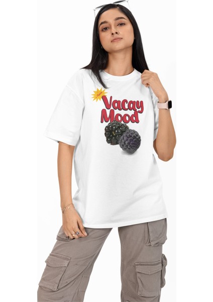 Oversize Vacay Mode Sırt Baskılı Tişört, Unisex Yaz Meyve Temalı Bisiklet Yaka T-Shirt fiyatları