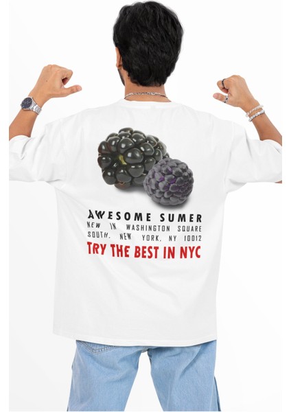 Oversize Vacay Mode Sırt Baskılı Tişört, Unisex Yaz Meyve Temalı Bisiklet Yaka T-Shirt modelleri