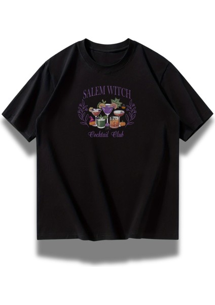 Oversize Salem Witch Coctail Club Sırt Baskılıtişört, Coctail Temalı Bisiklet Yaka T-Shirt fiyatları