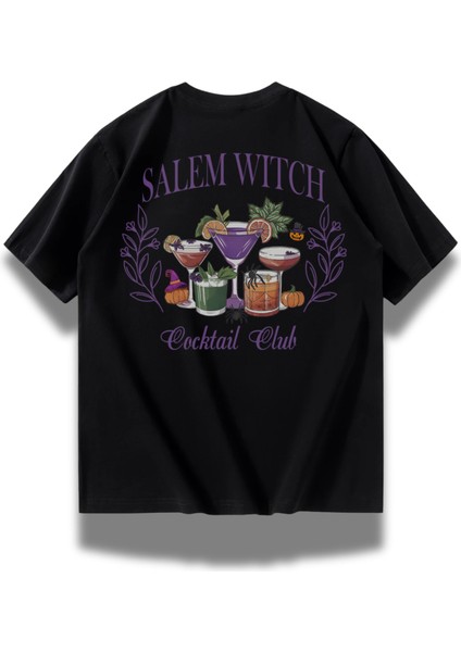 Oversize Salem Witch Coctail Club Sırt Baskılıtişört, Coctail Temalı Bisiklet Yaka T-Shirt modelleri