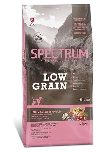 Düşük Tahıllı Kuzulu ve Yaban Mersinli Orta ve Büyük Irk Yavru Köpek Maması 12 kg