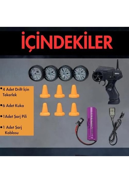Ölçek Oyuncak 4x4 Uzaktan Kumandalı 20 Km/h Hız Drift Için Üretilmiş Şarjlı Araba Rc Yarış Arabası Full Fonksiyon Parkur Dubaları ve Drift Tekerleri 500 Mah Batarya (Mavi)