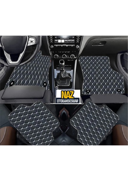 Audi Tt Mk1 1998-2006 Uyumlu Beyaz Dikişli Siyah Deri Paspas