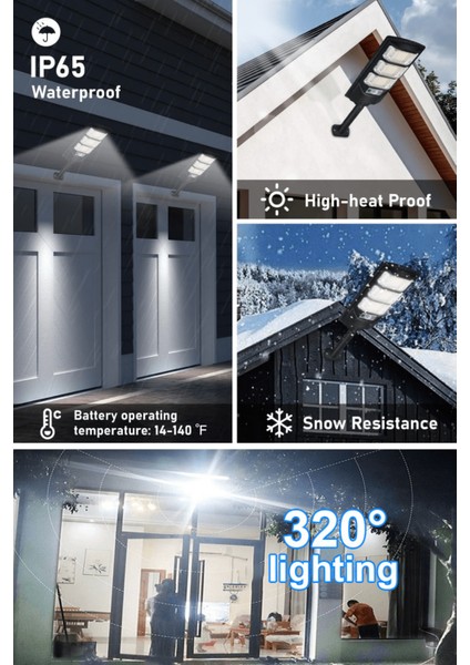 Solar 144 LED Kumandalı Duvar Lambası – Güneş Enerjili, IP65, 3 Modlu Bahçe Aydınlatma