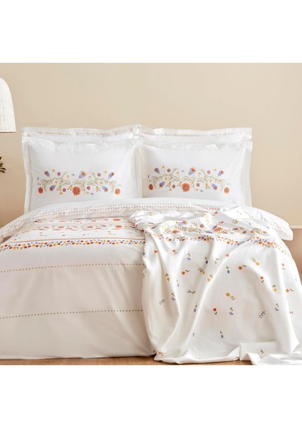 Home CLARICE%100 Pamuk Çift Kişilik Nevresim Pike Takımı Multicolor