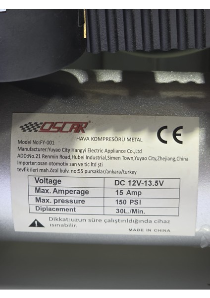 Hava Kompresörü Metal 150PSI 12V 0254