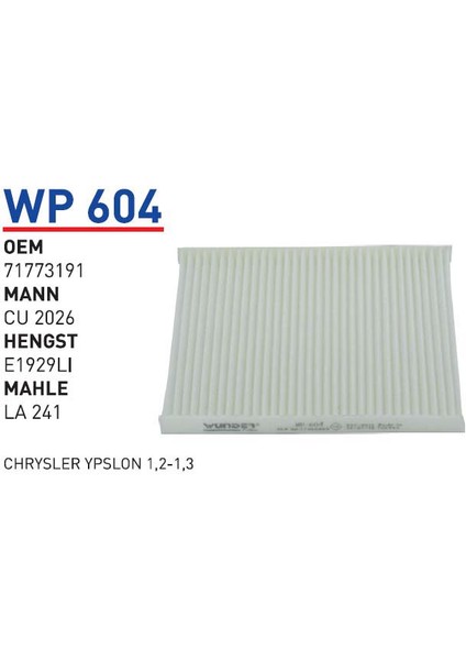 Wp604 Oem 71773191 Fiat 500L nuova 500 panda II 1,3 1,4 Otomobil polen filtre pollen filter