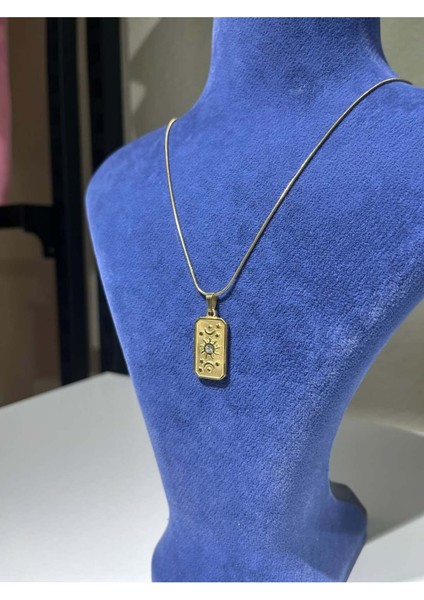 Elvimas Paslanmaz Çelik Tarot Gold Zirkon Taşlı Plaka Kolye fiyatları