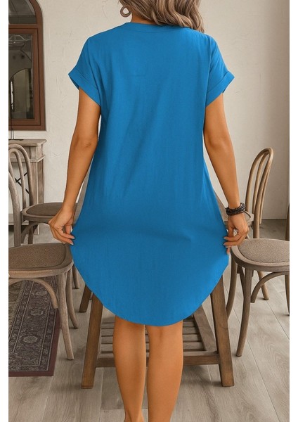 Kadın Kısa Kollu Önden Düğmeli Ithal Keten Elbise fırsatları