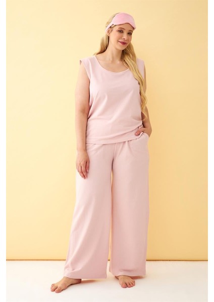 Akbeniz Kadın Pembe Büyük Beden Penye Alt Üst Takım modelleri