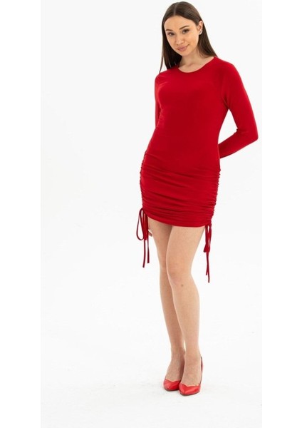 Kadın Uzun Kol Büzgü Detaylı Sandy Kumaş Ayarlanabilir Boy Fırsat Ürün Elbise indirimleri