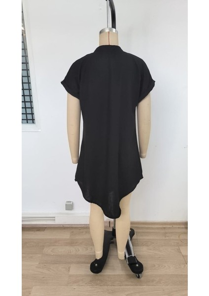 Kadın Kısa Kollu Önden Düğmeli Ithal Keten Elbise