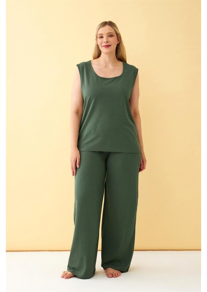 Akbeniz Kadın Yeşil Büyük Beden Penye Alt Üst Takım