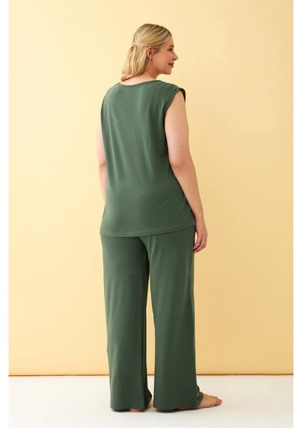 Akbeniz Kadın Yeşil Büyük Beden Penye Alt Üst Takım