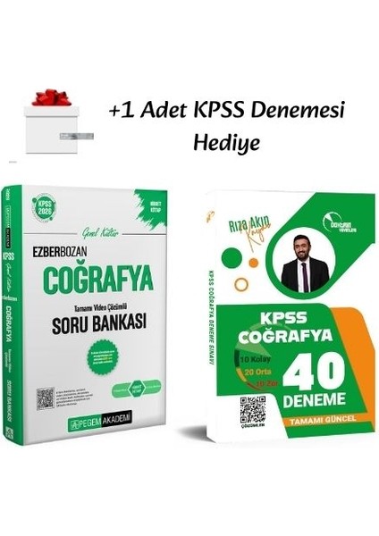 2026 Kpss Pegem Ezberbozan Coğrafya Soru Bankası ve Doktrin 40 Deneme (2 Kitap)+1 Kpss Deneme Hediye
