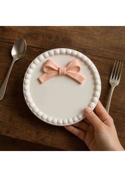 Zarif Fiyonklu Yuvarlak Dekoratif Tabak – Şık ve Estetik Masa Üstü Objesi fiyatları