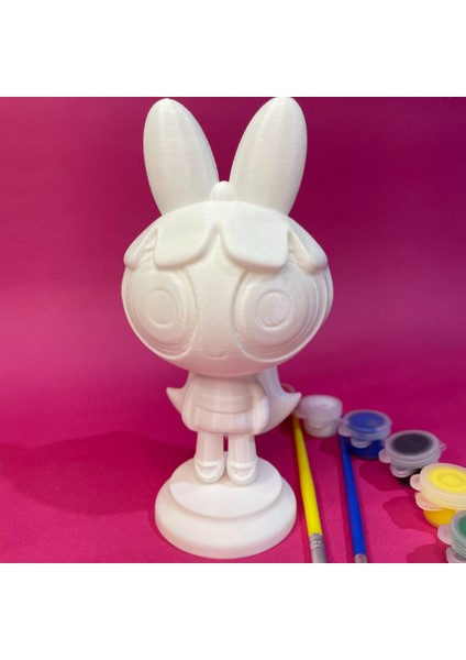 Powerpuff Girls – 3’lü Boyama Seti (Blossom, Bubbles, Buttercup) 10 cm | 6 Renk Akrilik Boya 2 Fırça fırsatları
