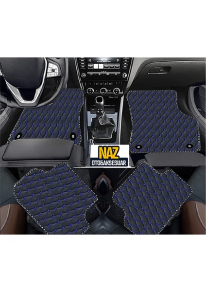 Peugeot 408 2023 Sonrası Uyumlu Mavi Dikişli Siyah Deri Paspas