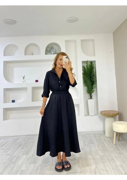 Kadın Keten Kumaş Gömlek ve Etek Ikili Takim modelleri