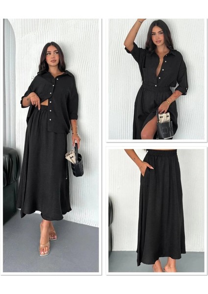 Kadın Keten Kumaş Gömlek ve Etek Ikili Takim indirimleri